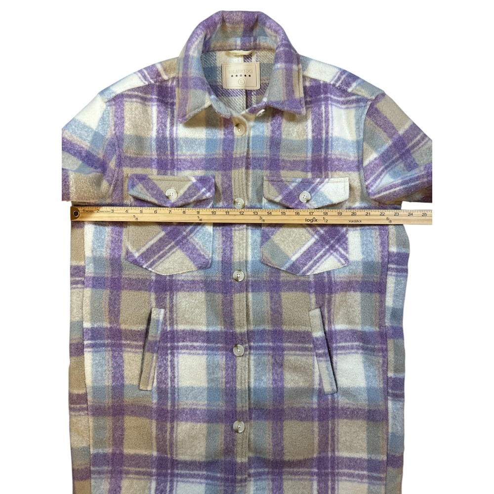BLANKNYC Plaid Shacket Long Sleeve Shirt Jacket Purple Tan Blue Womens L - Picture 3 of 8